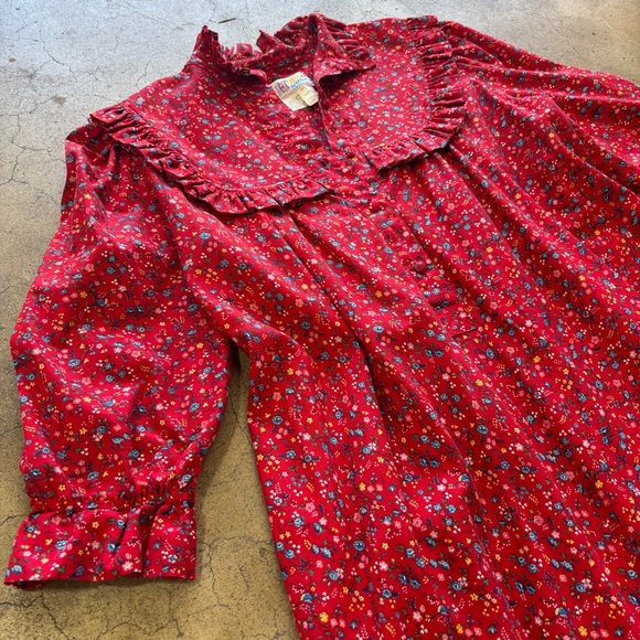 Vintage Hilda Hawaii Red Floral Ruffle MuuMuu Prairie House Dress 1970’s 1980’s - Picture 4 of 7